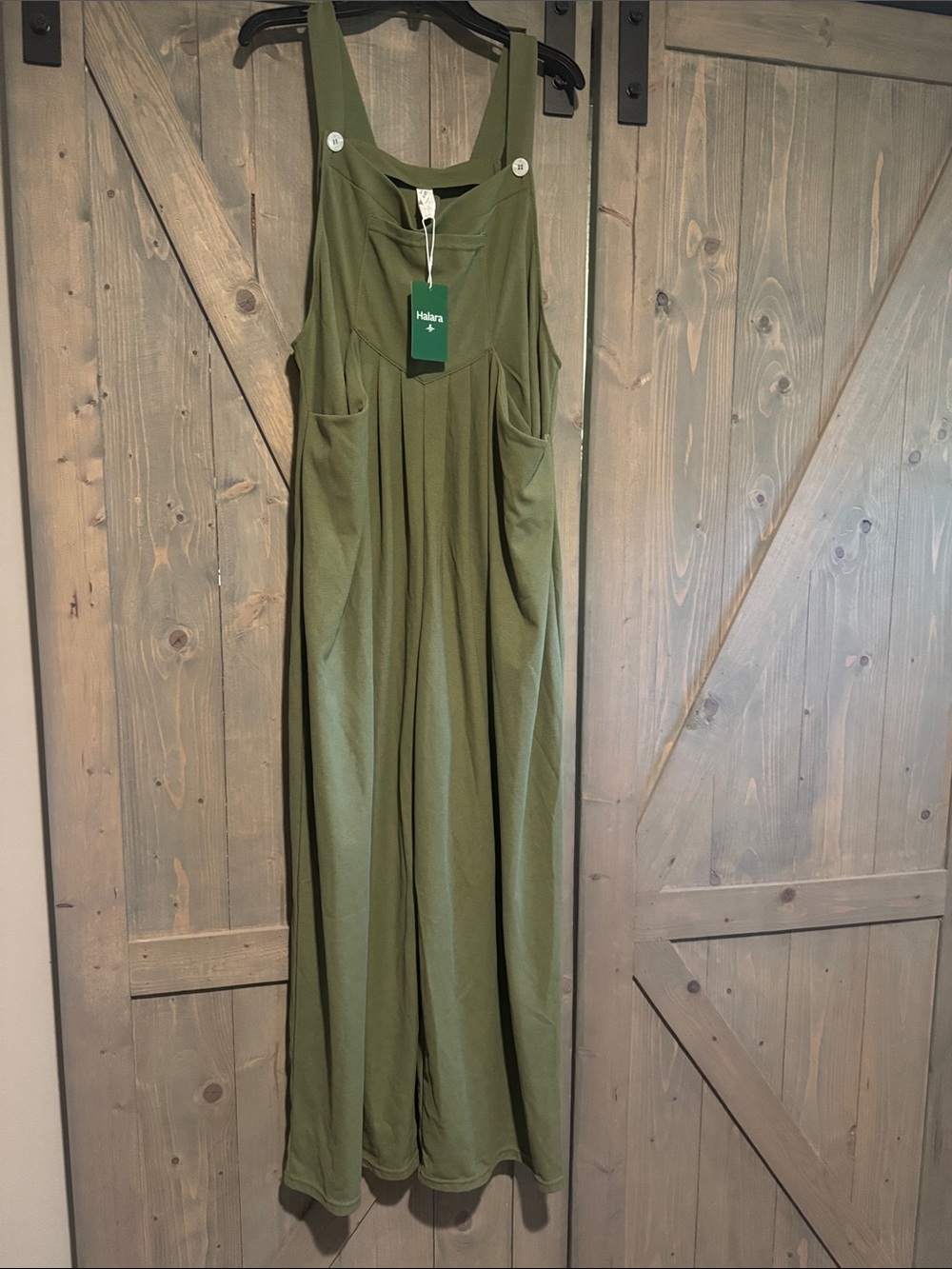 HALARA Olive Jumpsuit with Wide Legs and Pockets